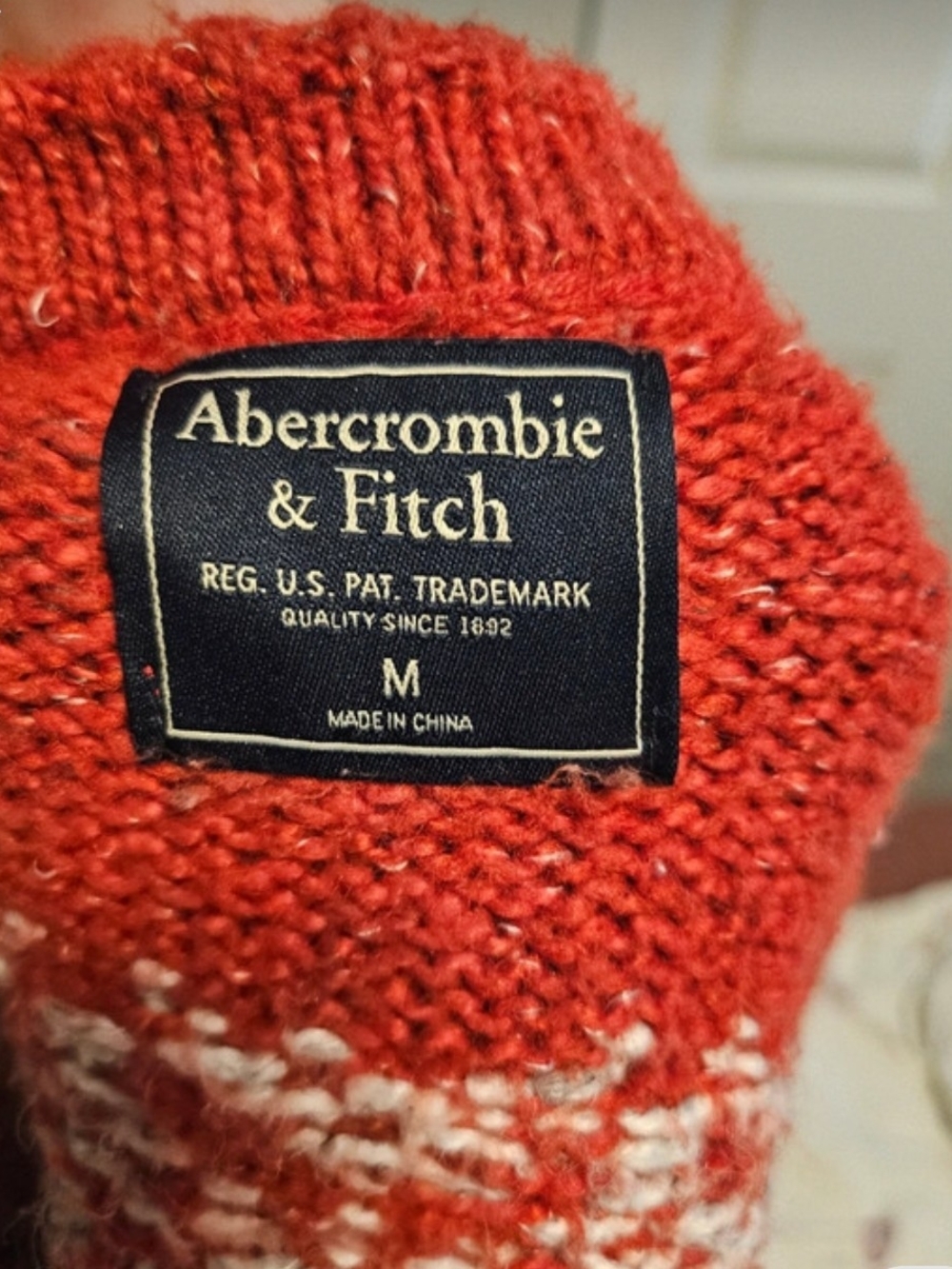 Abercrombie & Fitch Red and Cream Fair Isle Crewneck Sweater - Picture 3 of 3
